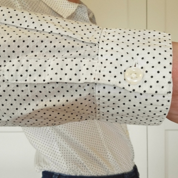 Ann Taylor LOFT Textured Button Down Shirt Mini Polka Dot White Size M - Picture 7 of 10